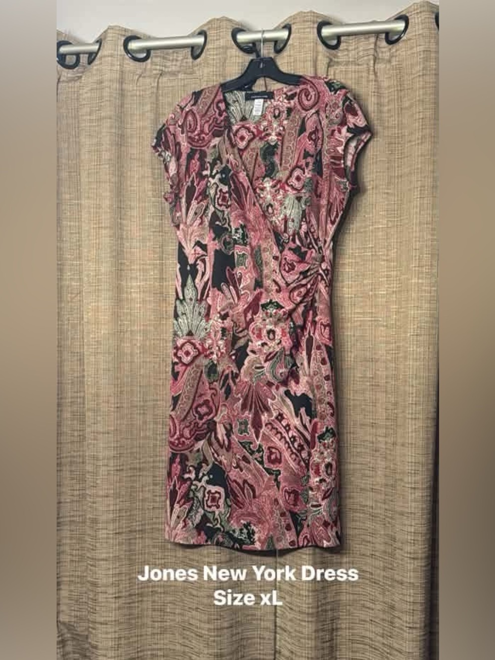 Jones New York Pink and Black Paisley Midi Dress